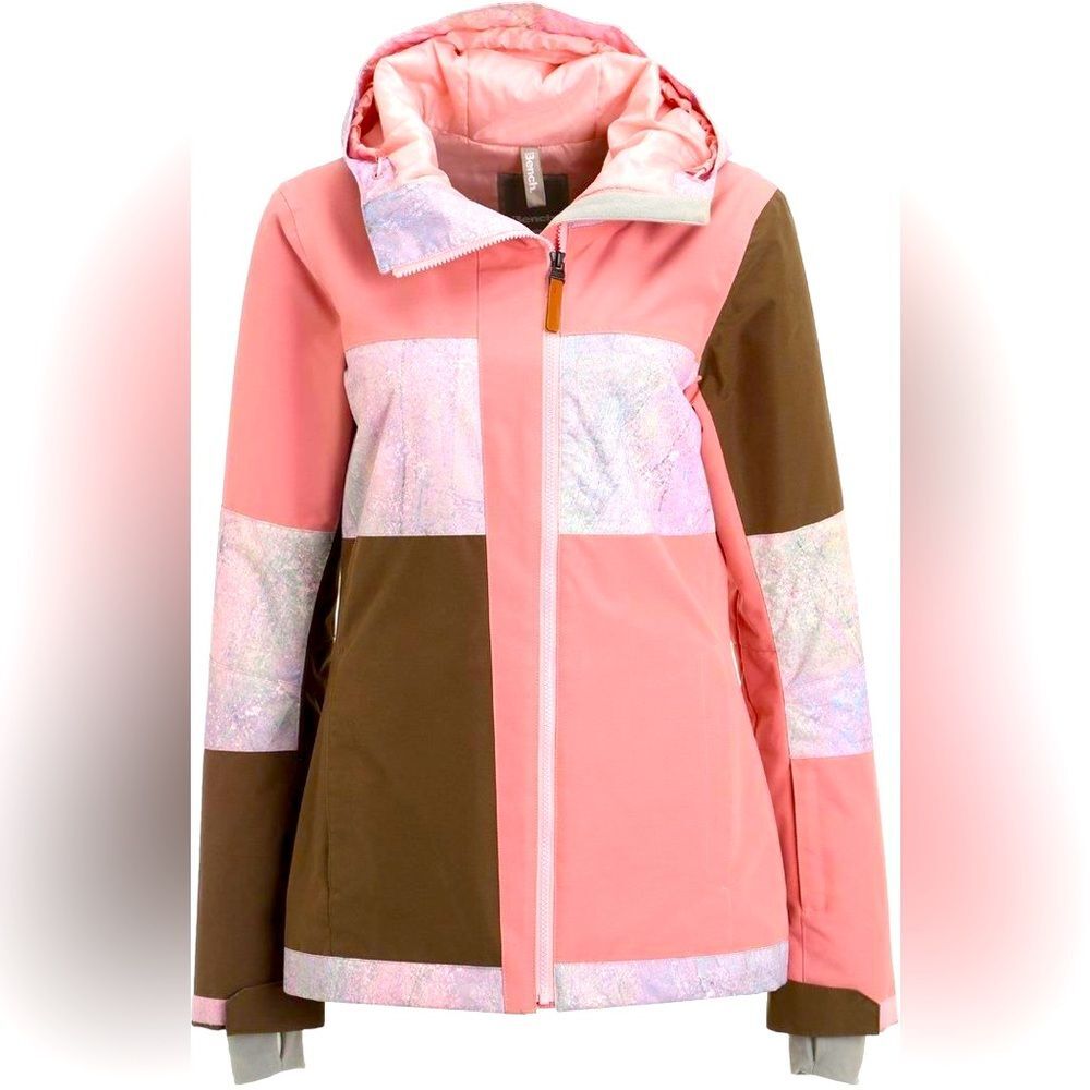 🦋BENCH Women’s Stylish Pink and Brown Colorblock Hooded Jacket Size Small